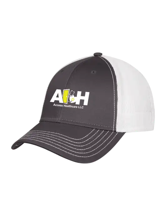 Dark Grey/White Mesh Trucker Cap Snap Back w/Access Healthcare Logo