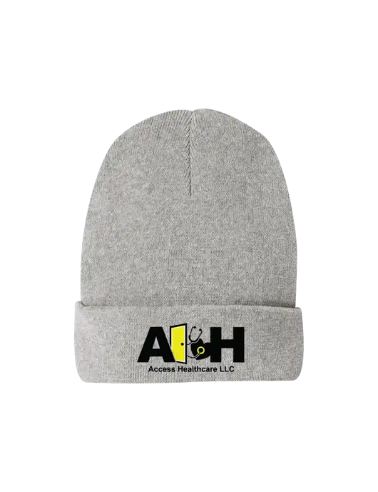 Recycled Light Heather Grey Beanie w/Access Healthcare Logo