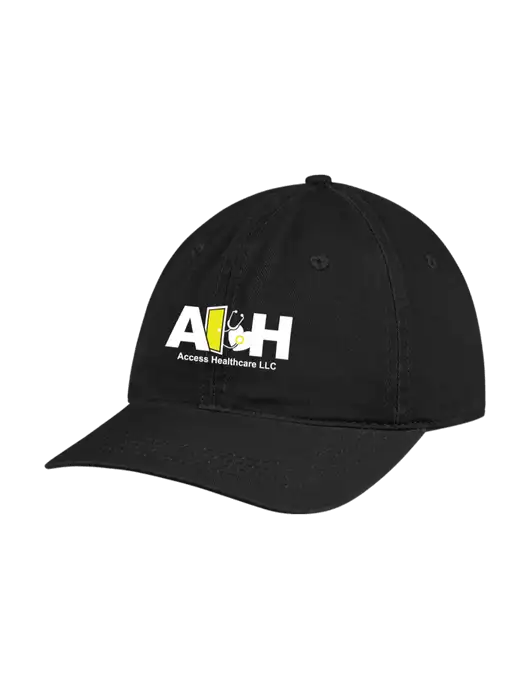 Garment Washed Unstructured Twill Black Cap w/Access Healthcare Logo