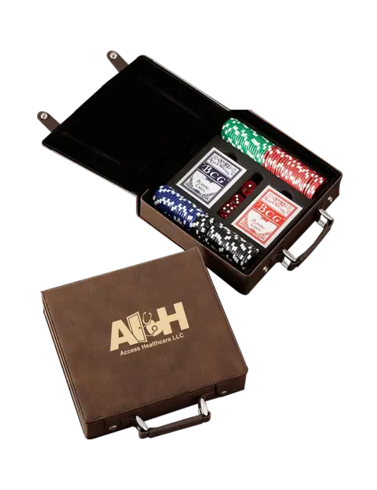 Rustic Leatherette 100 Chip Poker Set w/Access Healthcare Logo