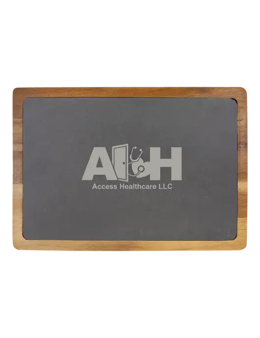 Acacia Wood/Slate Cutting Board, 13 x 9 w/Access Healthcare Logo