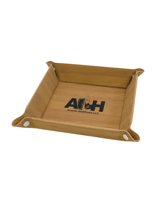 Bamboo Leatherette Valet Tray, 6 x 6 w/Access Healthcare Logo