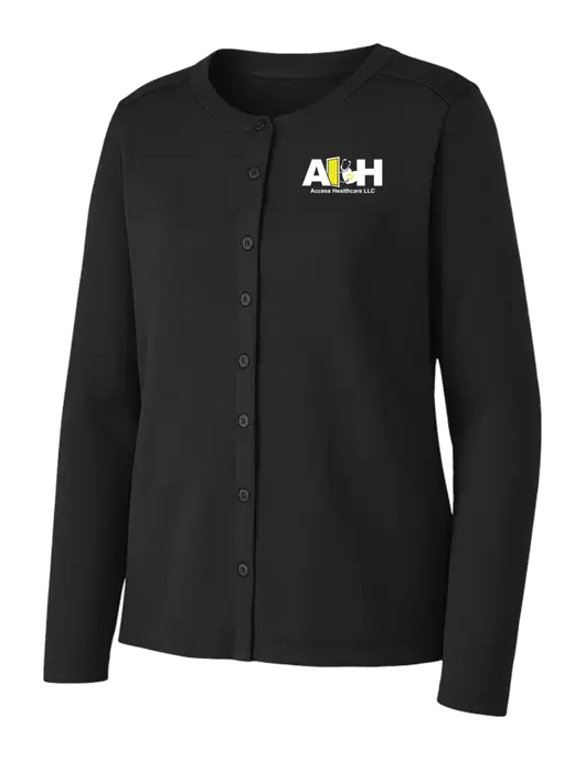 Black Womens Concept Stretch Button-Front Cardigan Sweater w/Access Healthcare Logo