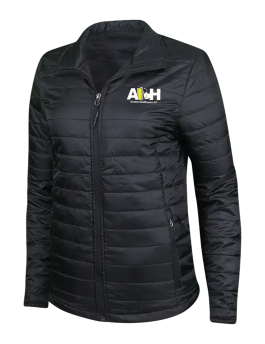 Womens Black Puffy Packable Jacket w/Access Healthcare Logo