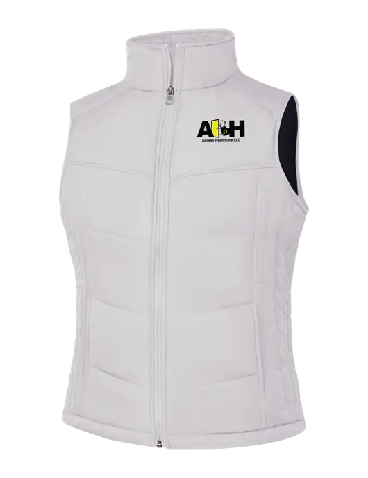 Womens White/Dark Slate Puffy Vest w/Access Healthcare Logo